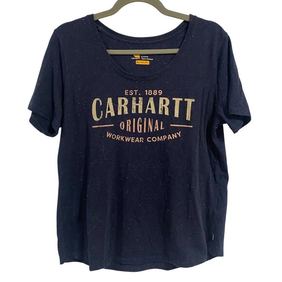Carhartt Women's Lockhart Script Graphic Infantry‎ Blue Speckled T-Shirt Size L - Picture 1 of 7